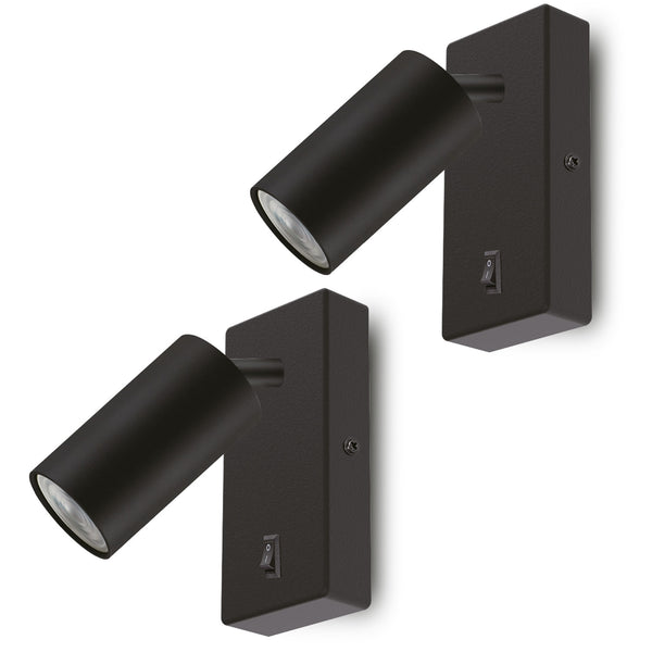 Wandlampe/Wandleuchte Maclean, Spot, rund, GU10, mit Schalter 55x90mm, Farbe schwarz, MCE369 B 2Stück+ LED-Glühbirne GU10 7W Maclean Energy MCE437 WW warmweiß 3000K, 220-240V~, 50/60Hz, 2Stück