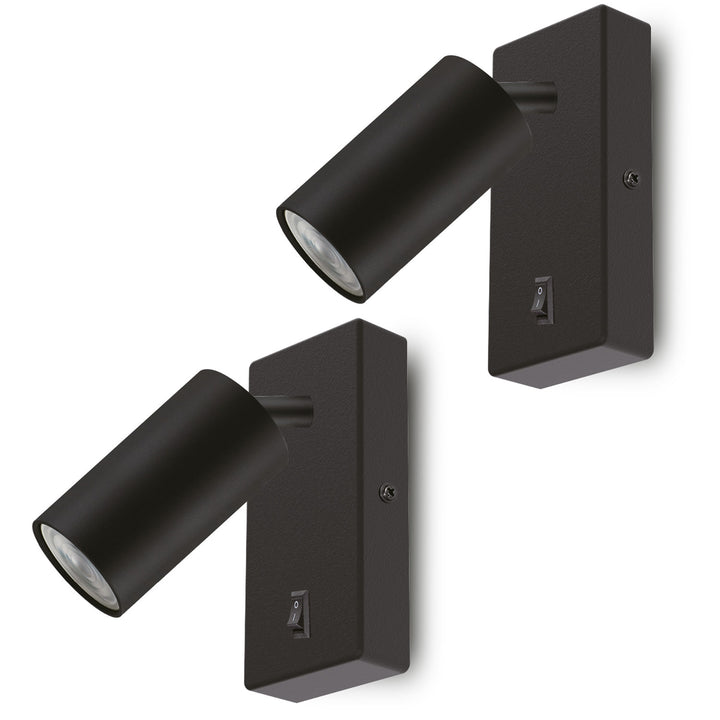 Wandlampe/Wandleuchte Maclean, Spot, rund, GU10, mit Schalter 55x90mm, Farbe schwarz, MCE369 B 2Stück+ LED-Glühbirne GU10 7W Maclean Energy MCE437 WW warmweiß 3000K, 220-240V~, 50/60Hz, 2Stück
