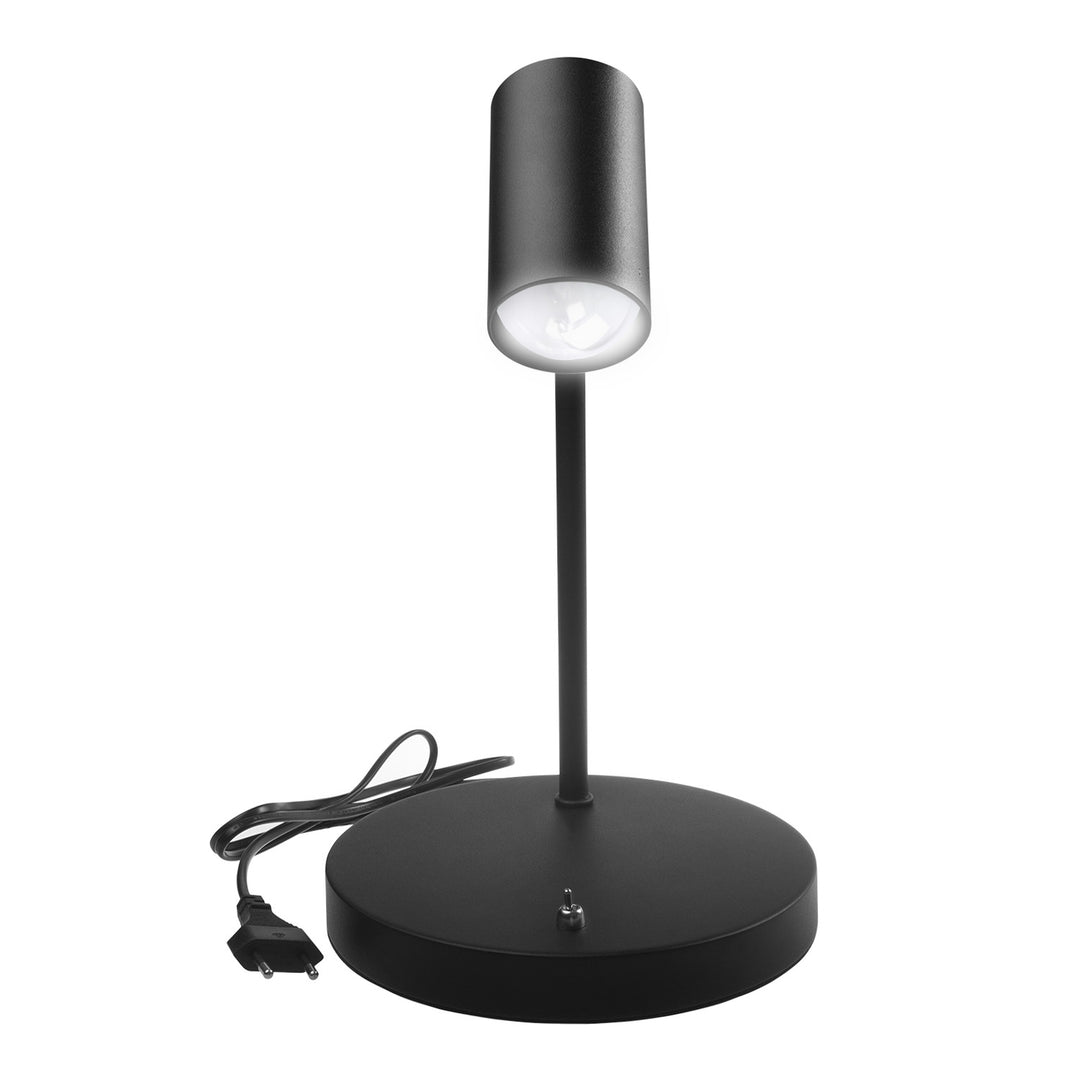 Maclean GU10 Tischleuchte, Spot, rund, GU10, mit 55x90mm Schalter, schwarz, MCE370 B + LED Leuchtmittel GU10 7W Maclean Energy MCE437 WW warmweiß 3000K, 220-240V~, 50/60Hz, 490lm