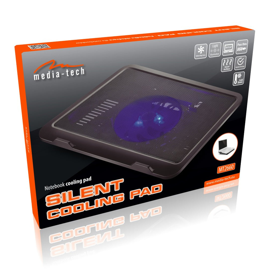 SILENT COOLING PAD - Kühlmatte für Laptops 15,6" und kleiner, leise, leistungsstarke 13,5-cm-Lüfter, USB-Pass-Through-Anschluss