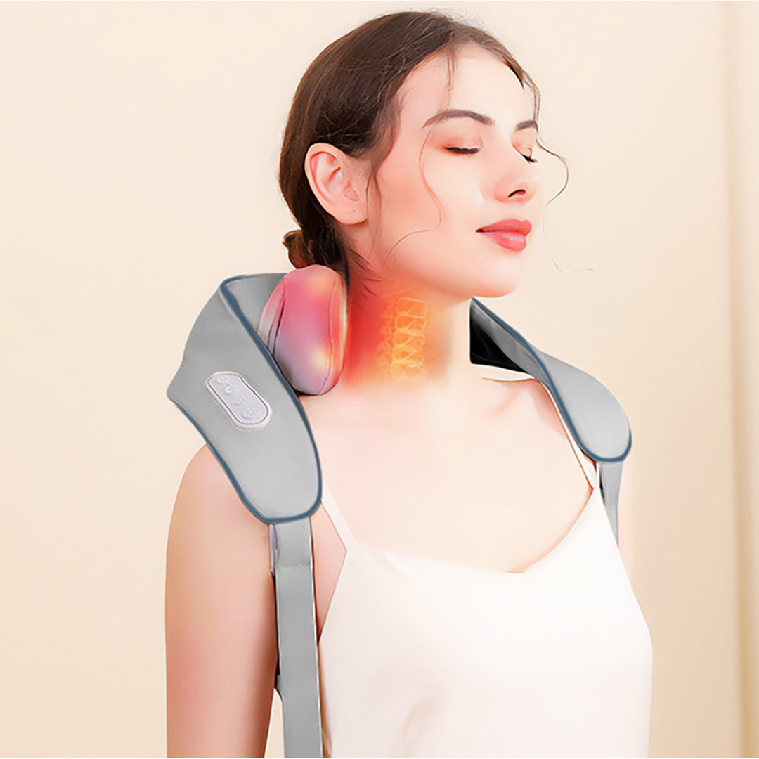 Schulter- und Nackenmassagegerät. Shiatsu, 5D Nachahmung Hände, 6 Massageköpfe, 3 Modi, 3 Geschwindigkeiten, kabellos, USB-C-Ladeanschluss HALS & amp; SCHULTER-MASSAGEGERÄT