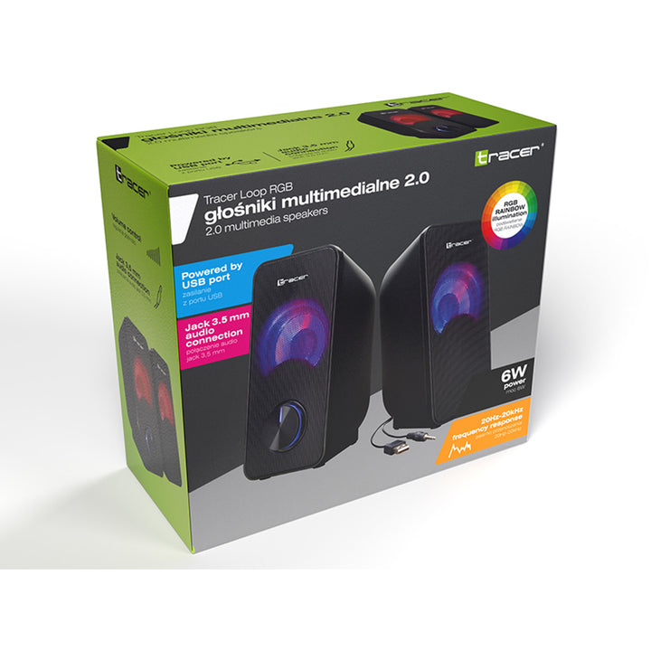 Tracer-Lautsprecher, RGB-Hintergrundbeleuchtung, 6 W RMS, USB-Netzteil, Loop