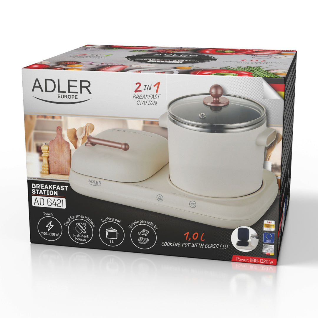 Frühstücksstation 2 in 1 - Grill und Kochtopf Adler AD 6421