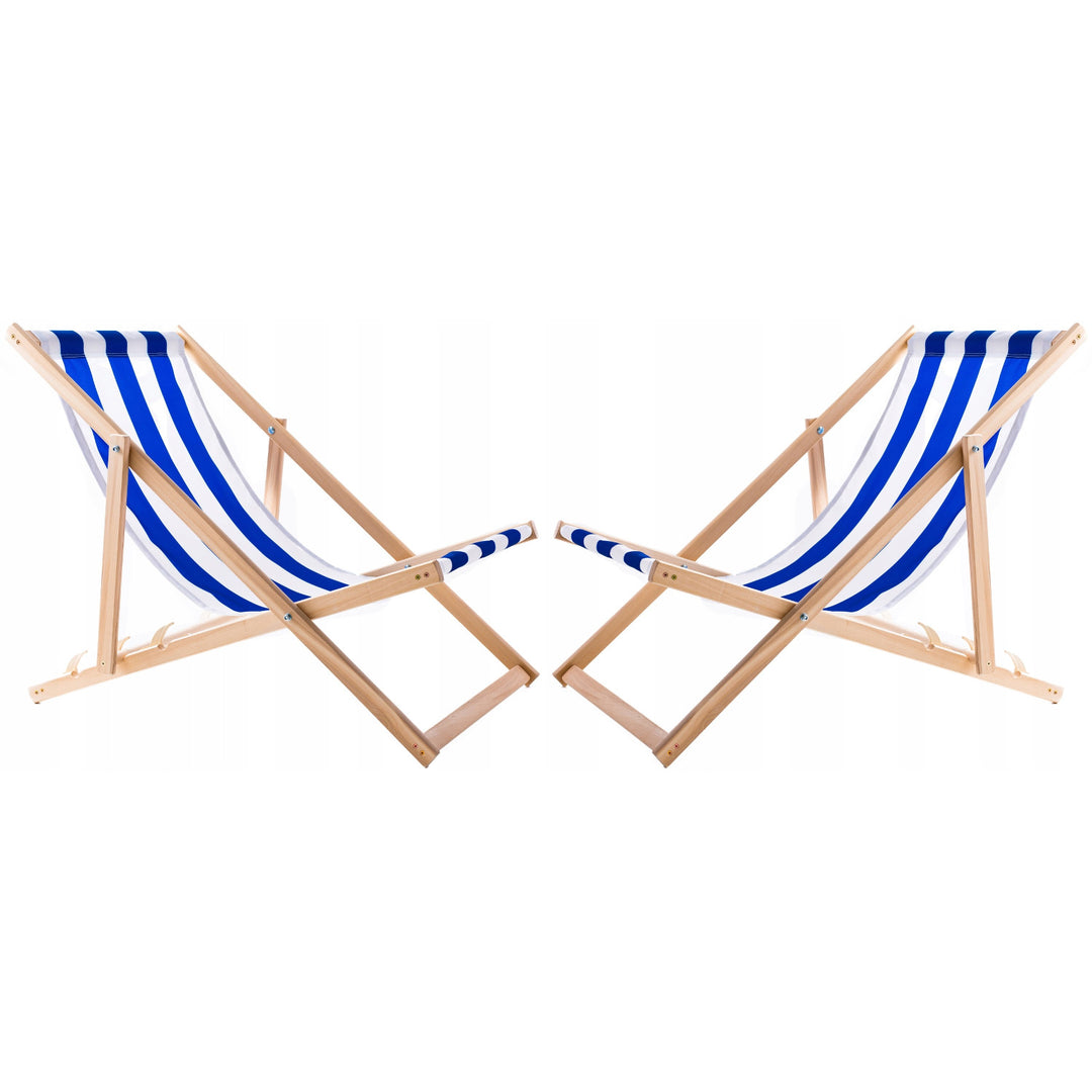 2er Set  2x Liegestühlen. blau gestreift + Couchtisch aus Holz Woodok