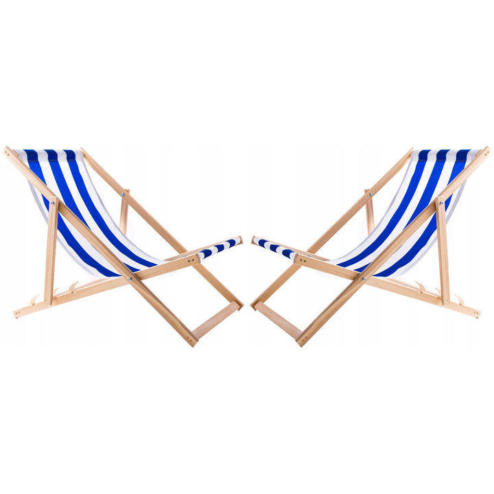 2er Set  2x Liegestühlen. blau gestreift + Couchtisch aus Holz Woodok
