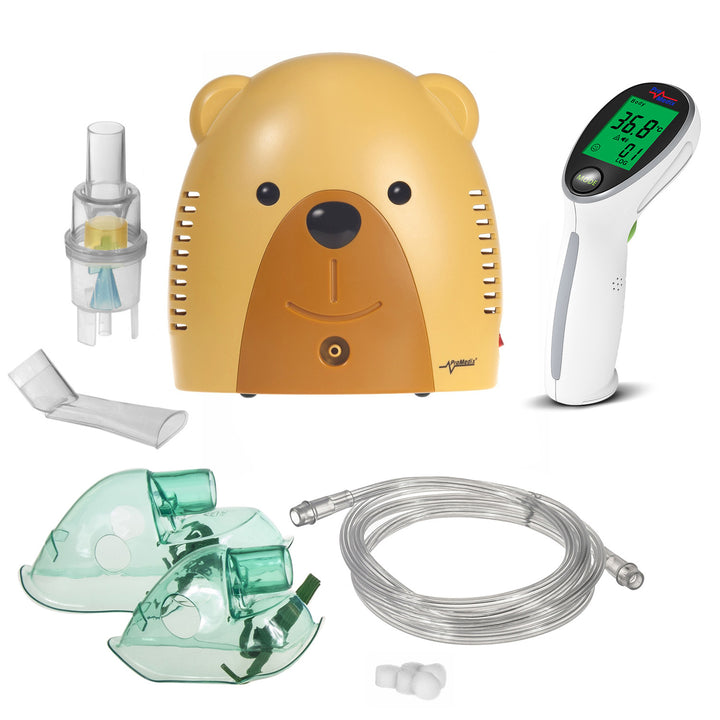 Promedix Bär Kinderinhalator, Vernebler, Maske, Filterset, PR-811 + Promedix PR-960 berührungsloses medizinisches Infrarot-Thermometer