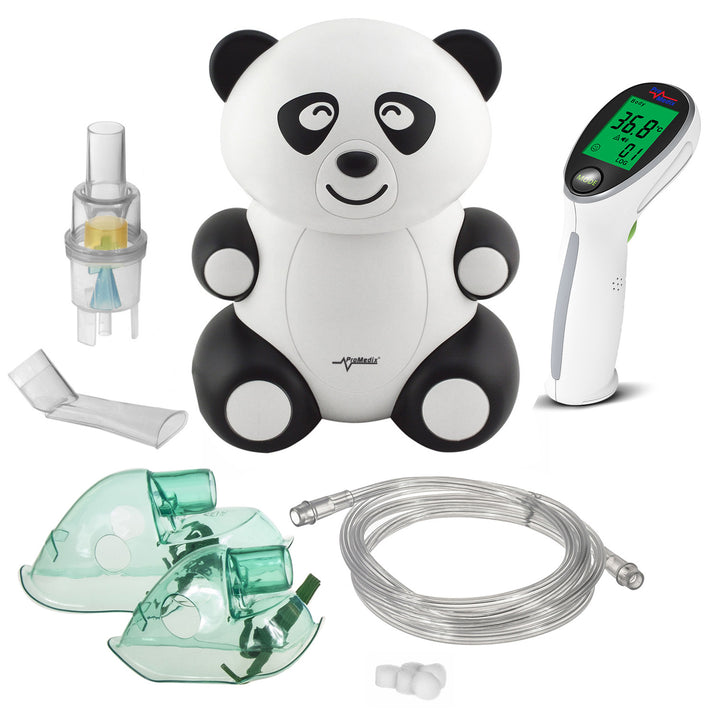 Baby-Inhalator Promedix PR-812 panda, Vernebler, Maske, Filter-Set + berührungsloses medizinisches Infrarot-Thermometer Promedix PR-960