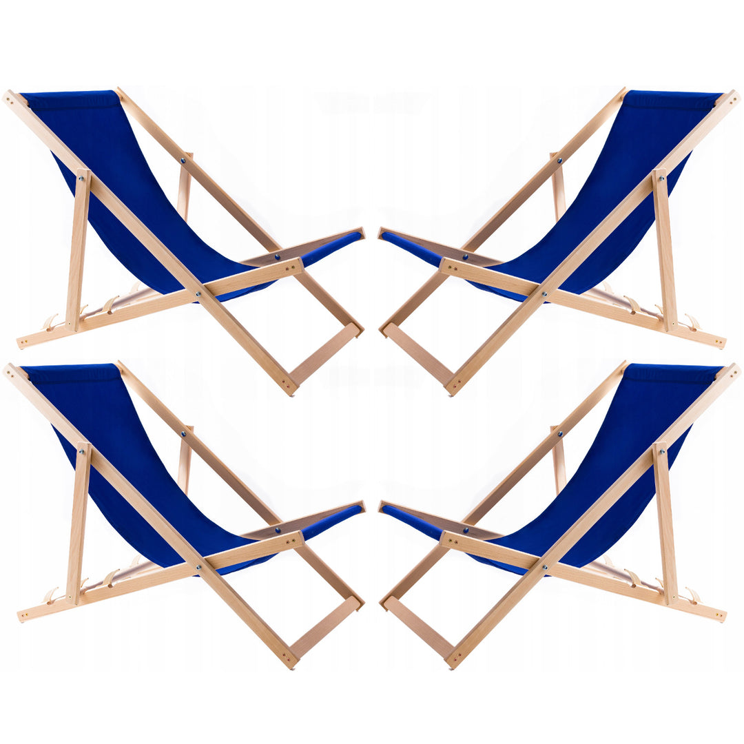 Set aus vier Liegestühlen aus Buchenholz blau, Woodok, montiert