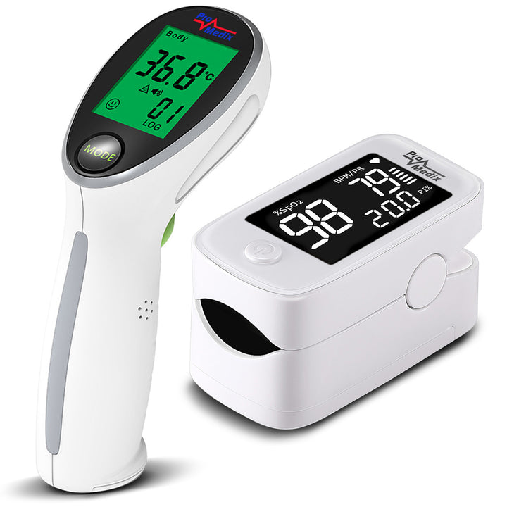 Promedix PR-870 1,5" HD LED medizinisches Pulsoximeter + Promedix PR-960 berührungsloses medizinisches Infrarot-Thermometer