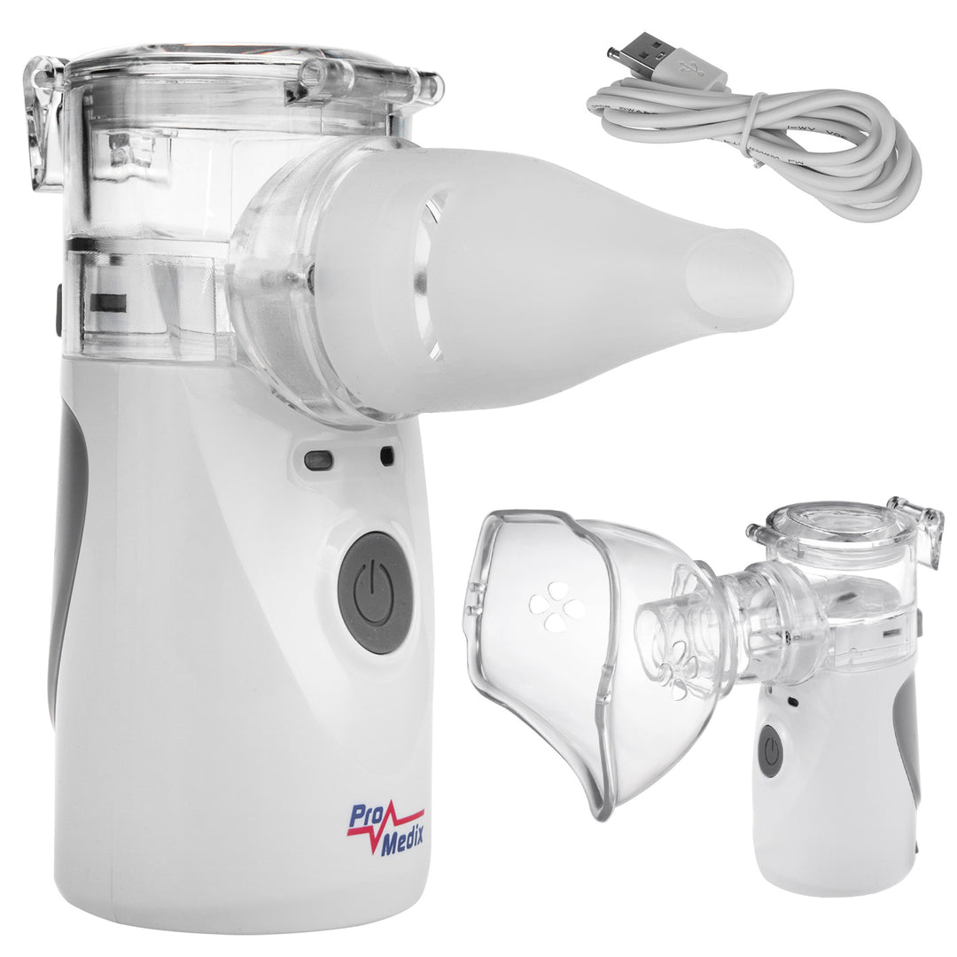 Promedix Tragbarer Inhalator, Set mit Masken, PR-835 + 20x Medizinische Masken CE EN 14683:2019 - Kit - blaue Farbe 2x10 Stück Promedix PR-280 BFE>98%