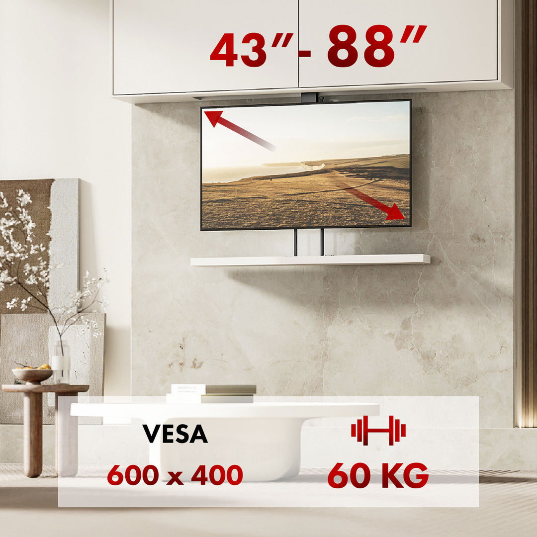 Elektrischer Decken- und Bodengriff, ausziehbar, 43''-88''', VESA 600x400, max. 60kg, 100-240V AC,50/60Hz