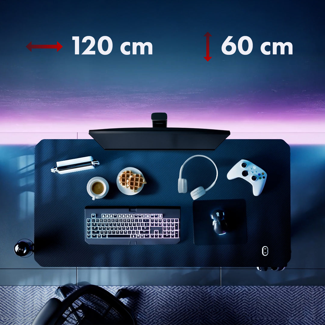 NanoRS Gaming-Tisch, schwarz, mit Kopfhörer- und Becherhalter, max. 75kg, Abmessungen 1200x600x750mm, RS101
