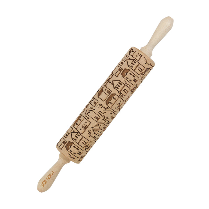 Goody Woody gravierte Kuchenrolle, 46 cm, Buchenholz, skandinavische Stadt