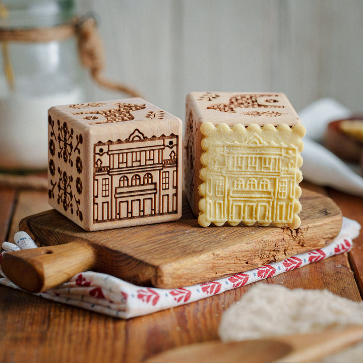 Goody Woody gravierter Kuchenwürfel, 6 cm, Buchenholz, 6 Motive, skandinavischer Stil