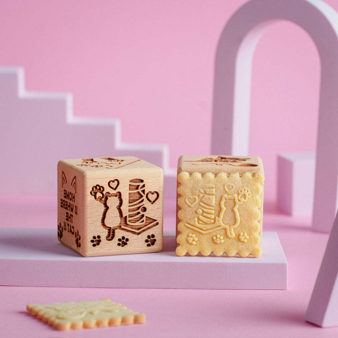 Goody Woody Kuchenwürfel mit Gravur, 6 cm, Buchenholz, 6 Motive, Katzen