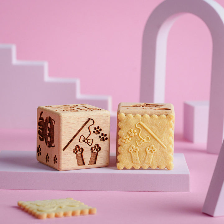 Goody Woody Kuchenwürfel mit Gravur, 6 cm, Buchenholz, 6 Motive, Katzen