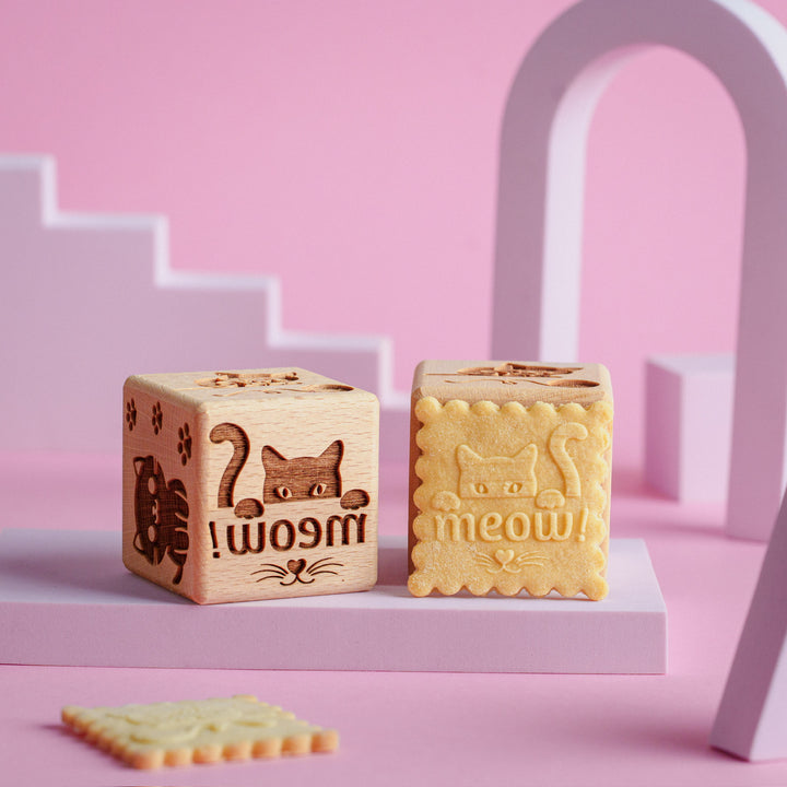 Goody Woody Kuchenwürfel mit Gravur, 6 cm, Buchenholz, 6 Motive, Katzen