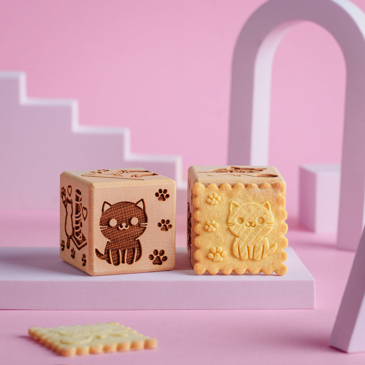 Goody Woody Kuchenwürfel mit Gravur, 6 cm, Buchenholz, 6 Motive, Katzen