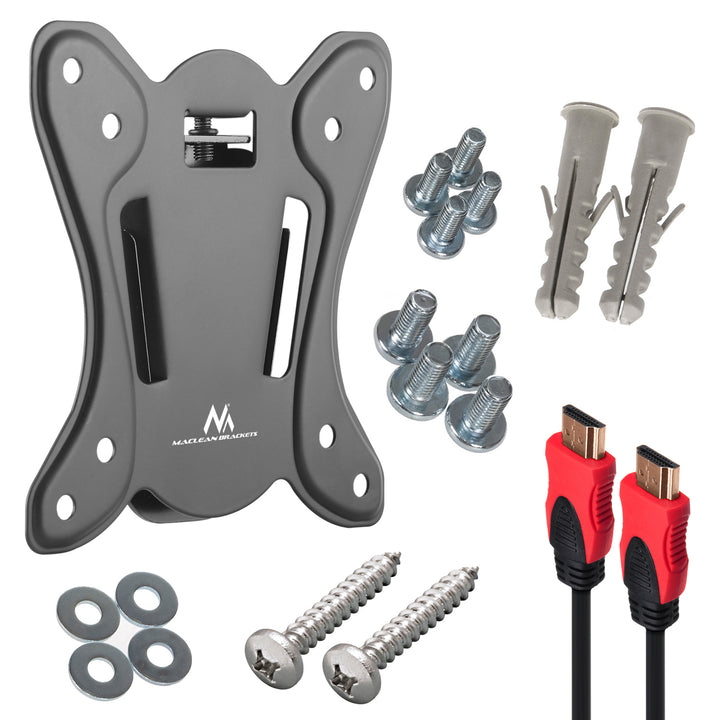 Maclean TV-Halterung, max VESA 100x100, 13-27", 25kg, MC-715A + HDMI 2.0 Kabel 4K 3D UHD 1.8m Kupfer 48 bit