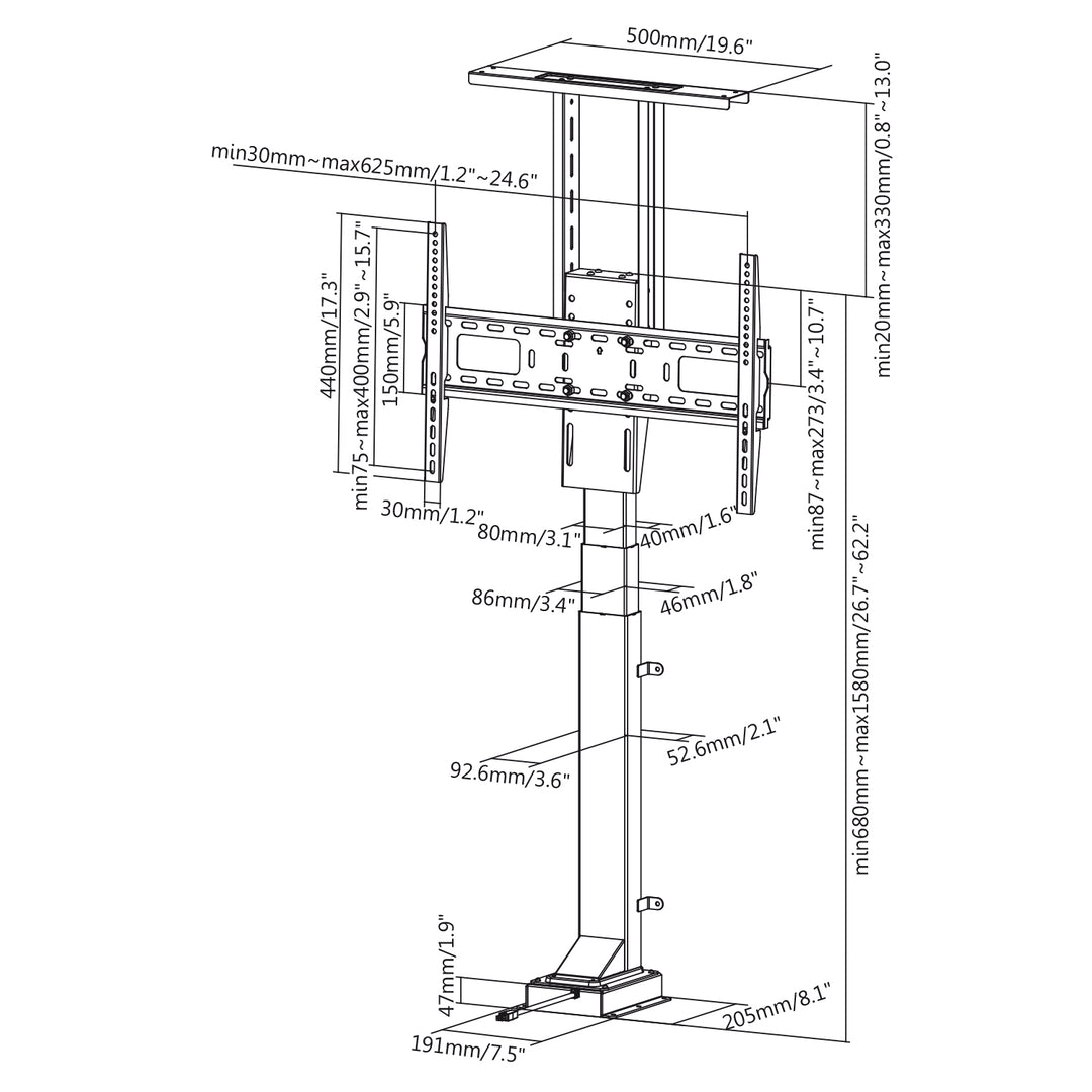 Elektrische Kabelverlängerungshalterung Maclean, 37''-65''', VESA 600x400, max 50kg, MC-866 + HDMI 2.0 4K 3D UHD 1.8m CABLE 48 bit