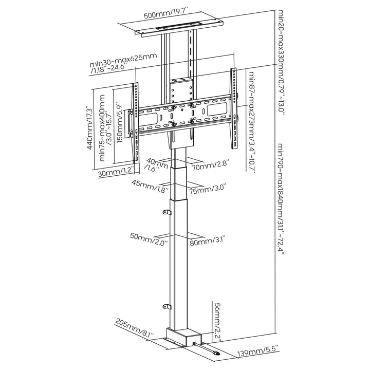 Elektrische Auszugshalterung für Maclean, TUYA, 37''-80''', VESA 600x400, max 60kg, MC-866T + HDMI 2.0 4K 3D UHD 1.8m CABLE 48 bit