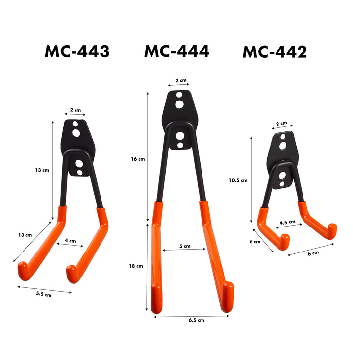 Garagenwandhalterung Maclean, für Reifen, Gartengeräte, Leiter, Schläuche. Stahl, Tragfähigkeit 70kg, MC-442 + MC-443 Tragfähigkeit 50kg + MC-444 Tragfähigkeit 25kg