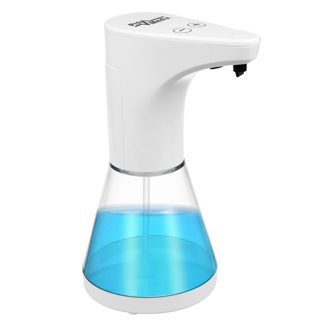 Promedix automatischer Seifenspender, Spenderbehälter für Flüssigseifen, Desinfektionsflüssigkeiten, 480ml, 4xAA PR-530 + 4x Varta Industrial LR6/AA R-06 Batterien