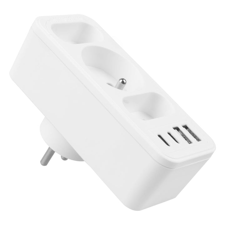 Stromanschluss x3 + 4xUSB Maclean, 3-Steckdosen-Verteiler, 2xUSB A, 2xUSB C PD 20W, 1x16A + 2x6A, MCE248 F/W