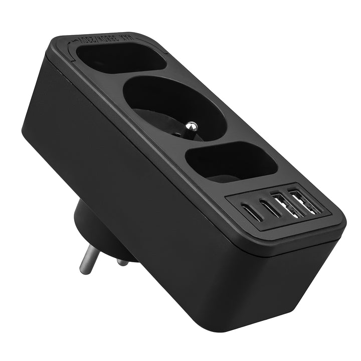 Stromanschluss x3 + 4xUSB Maclean, 3-Steckdosen-Verteiler, 2xUSB A, 2xUSB C PD 20W, 1x16A + 2x6A, MCE248 F/B