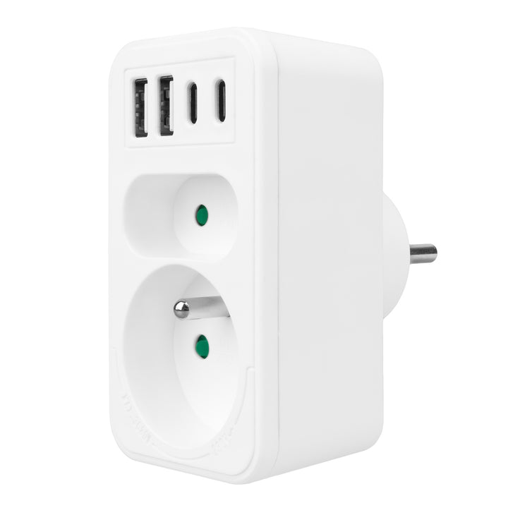 Maclean Stromsteckdose x2 + 4xUSB, Verteiler mit 2 Steckdosen, 2xUSB A, 2xUSB C PD 20W, 1x16A + 1x6A, MCE249 F/W