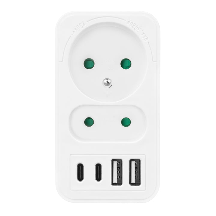 Maclean Stromsteckdose x2 + 4xUSB, Verteiler mit 2 Steckdosen, 2xUSB A, 2xUSB C PD 20W, 1x16A + 1x6A, MCE249 F/W