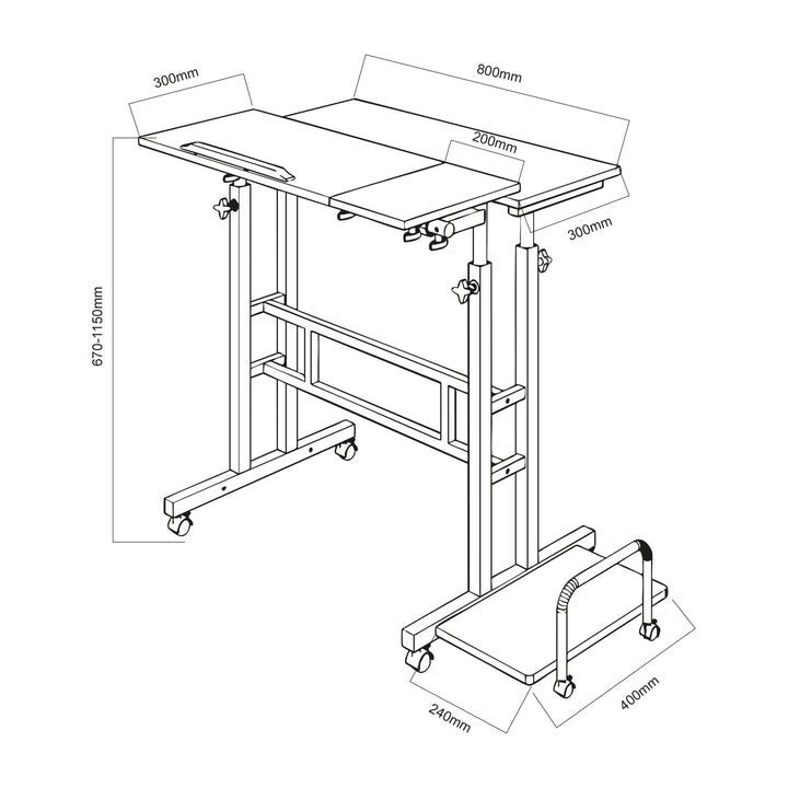 Mobiler Laptop-Tisch Maclean, weiß, Platte 80x60cm, 50kg max, Höhenverstellung 67-115cm , MC-124 W