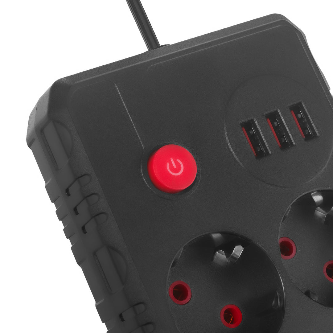 Maclean Steckdosenleiste, 2-Steckdosen-Verlängerungskabel + 3xUSB, 110-240V AC 50/60Hz, 2,1A max 2500W, 1,5m, schwarz, MCE387 B