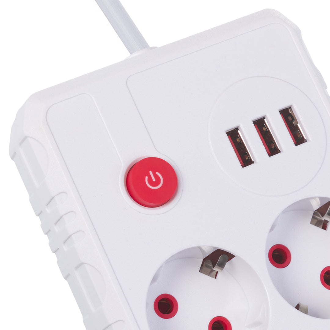Maclean Steckdosenleiste, Verlängerungskabel 2 Steckdosen + 3xUSB, 110-240V AC 50/60Hz, 2,1A max 2500W, 3 m, weiß, MCE388 W