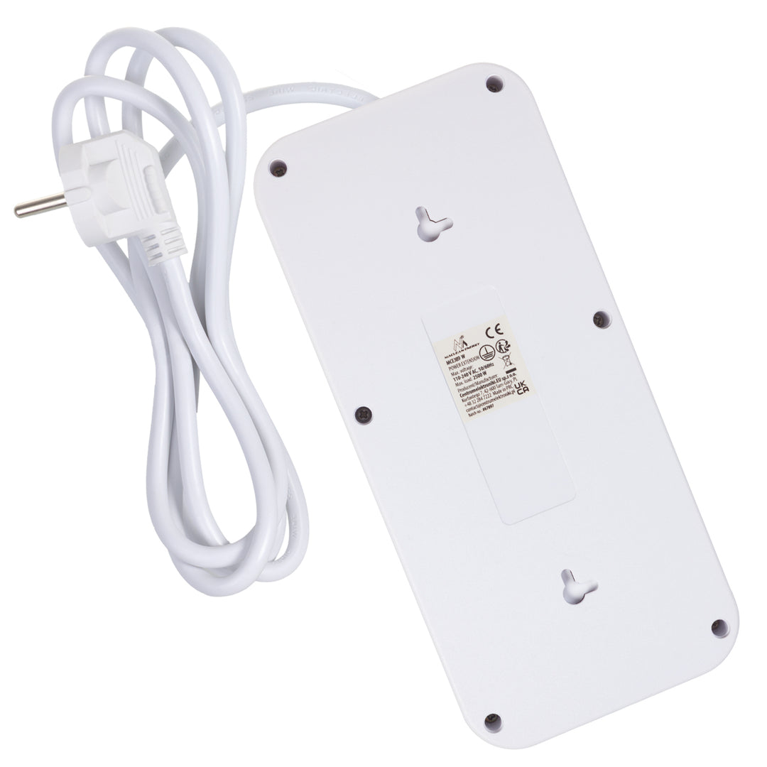 Maclean Steckdosenleiste, 6-fach Verlängerungskabel + 4xUSB, 110-240V AC 50/60Hz, 2,1A max 2500W, 1,5 m, weiß, MCE389 W