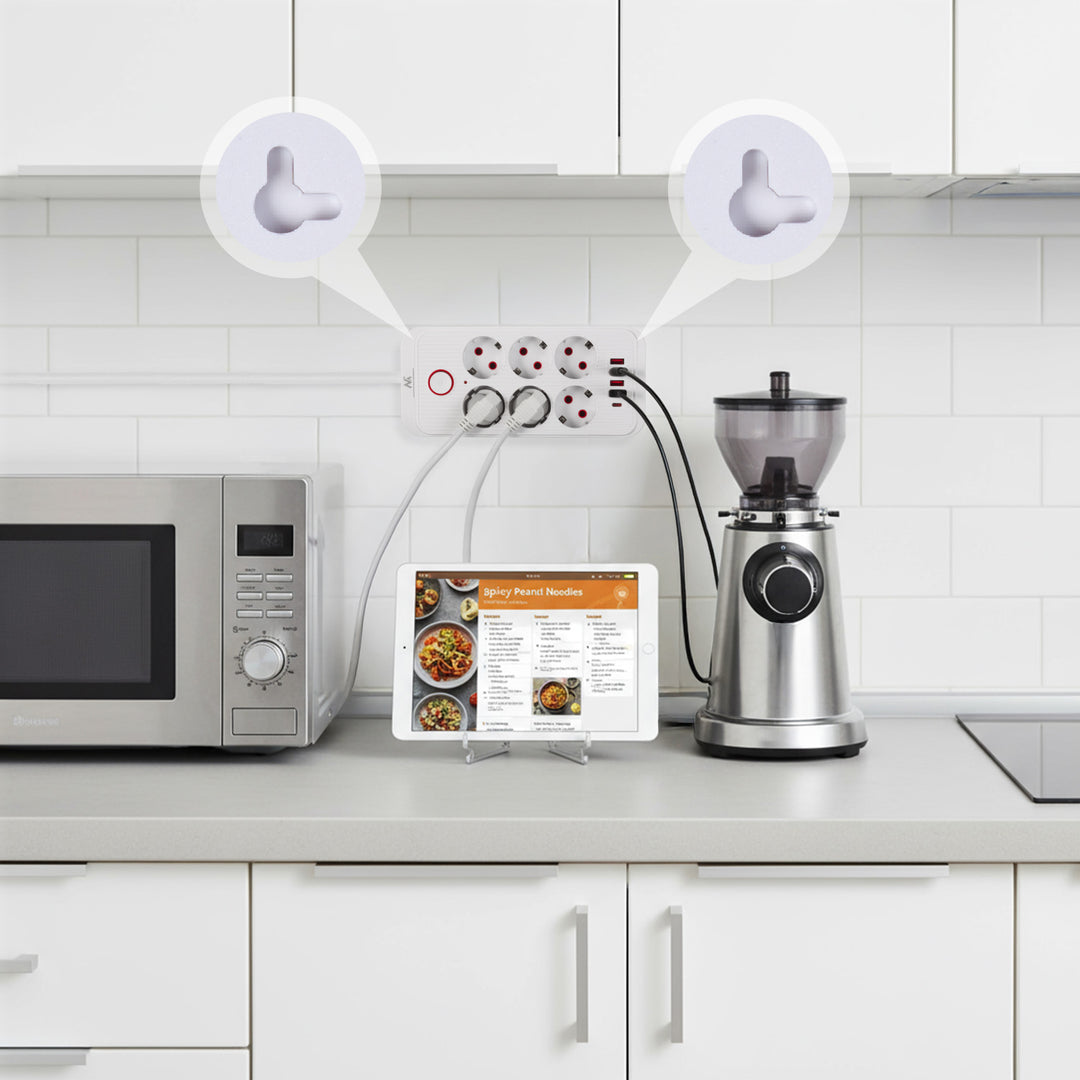 Maclean Steckdosenleiste, 6-fach Verlängerungskabel + 4xUSB, 110-240V AC 50/60Hz, 2,1A max 2500W, 1,5 m, weiß, MCE389 W