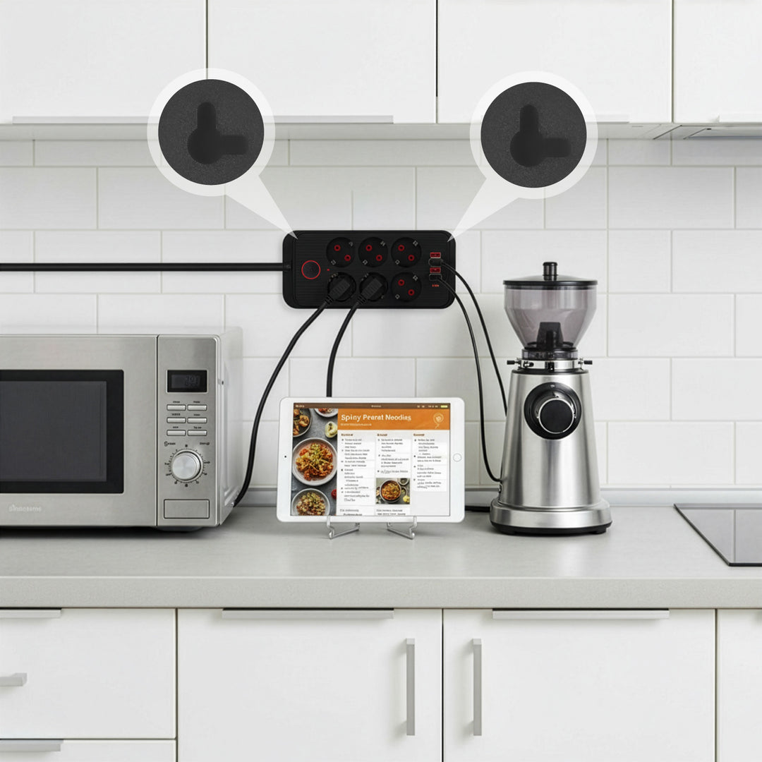 Maclean Steckdosenleiste, 6-fach Verlängerungskabel + 4xUSB, 110-240V AC 50/60Hz, 2,1A max 2500W, 1,5 m, schwarz, MCE389 B