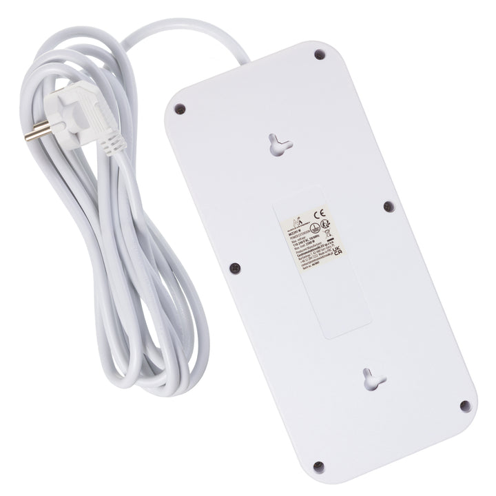 Maclean Steckdosenleiste, 6-fach Verlängerungskabel + 4xUSB, 110-240V AC 50/60Hz, 2.1A max 2500W, 3m, weiß, MCE391 W