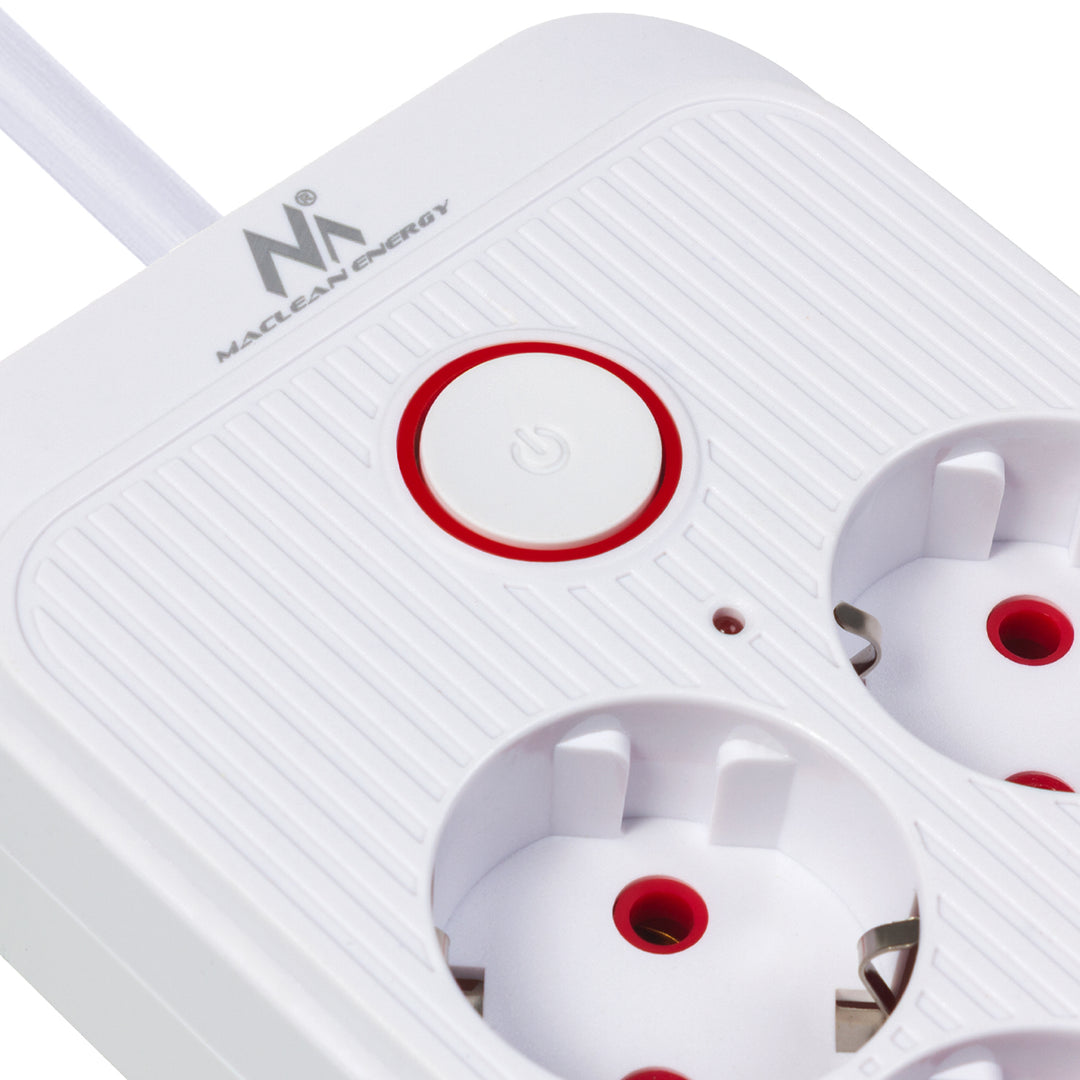 Maclean Steckdosenleiste, 6-fach Verlängerungskabel + 4xUSB, 110-240V AC 50/60Hz, 2.1A max 2500W, 3m, weiß, MCE391 W