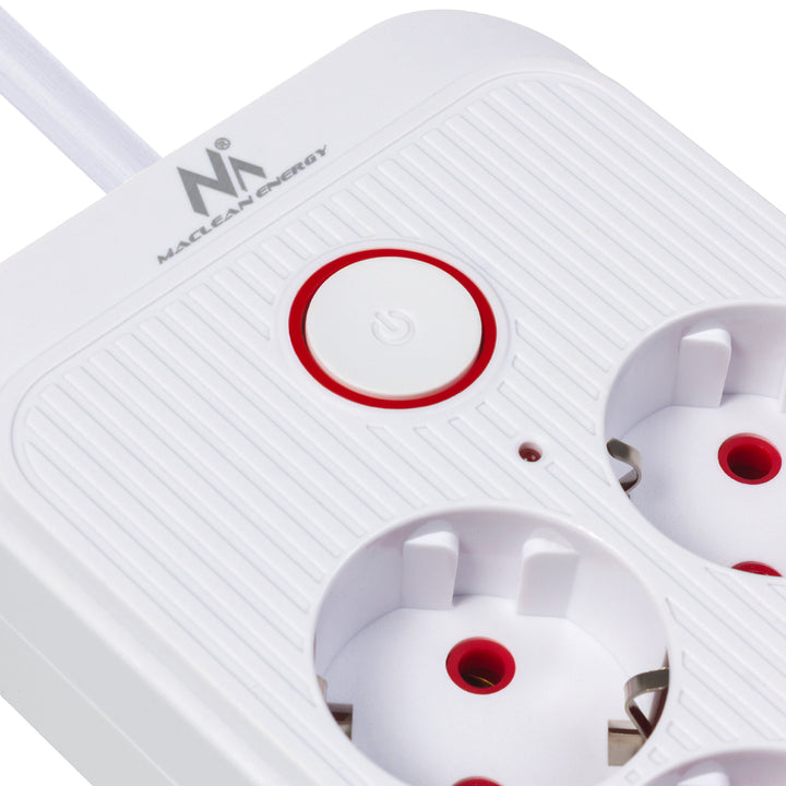Maclean Steckdosenleiste, 6-fach Verlängerungskabel + 4xUSB, 110-240V AC 50/60Hz, 2.1A max 2500W, 3m, weiß, MCE391 W