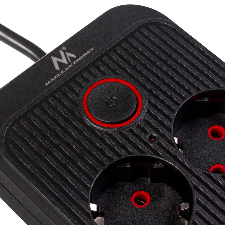 Maclean Steckdosenleiste, 6-fach Verlängerungskabel + 4xUSB, 110-240V AC 50/60Hz, 2.1A max 2500W, 3m, schwarz, MCE391 B