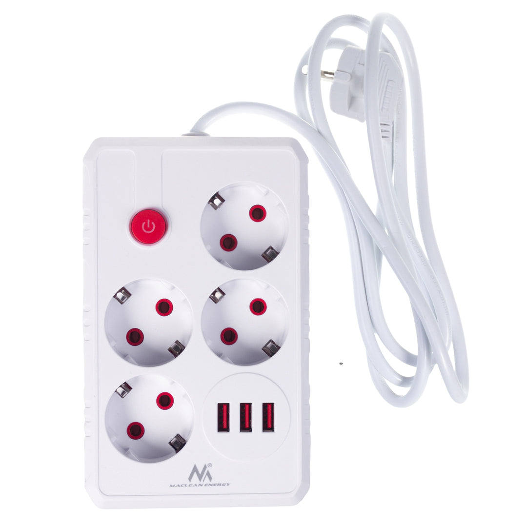 Steckdosenleiste 4 Steckdosen 2500W 3xUSB weiß 1,5m