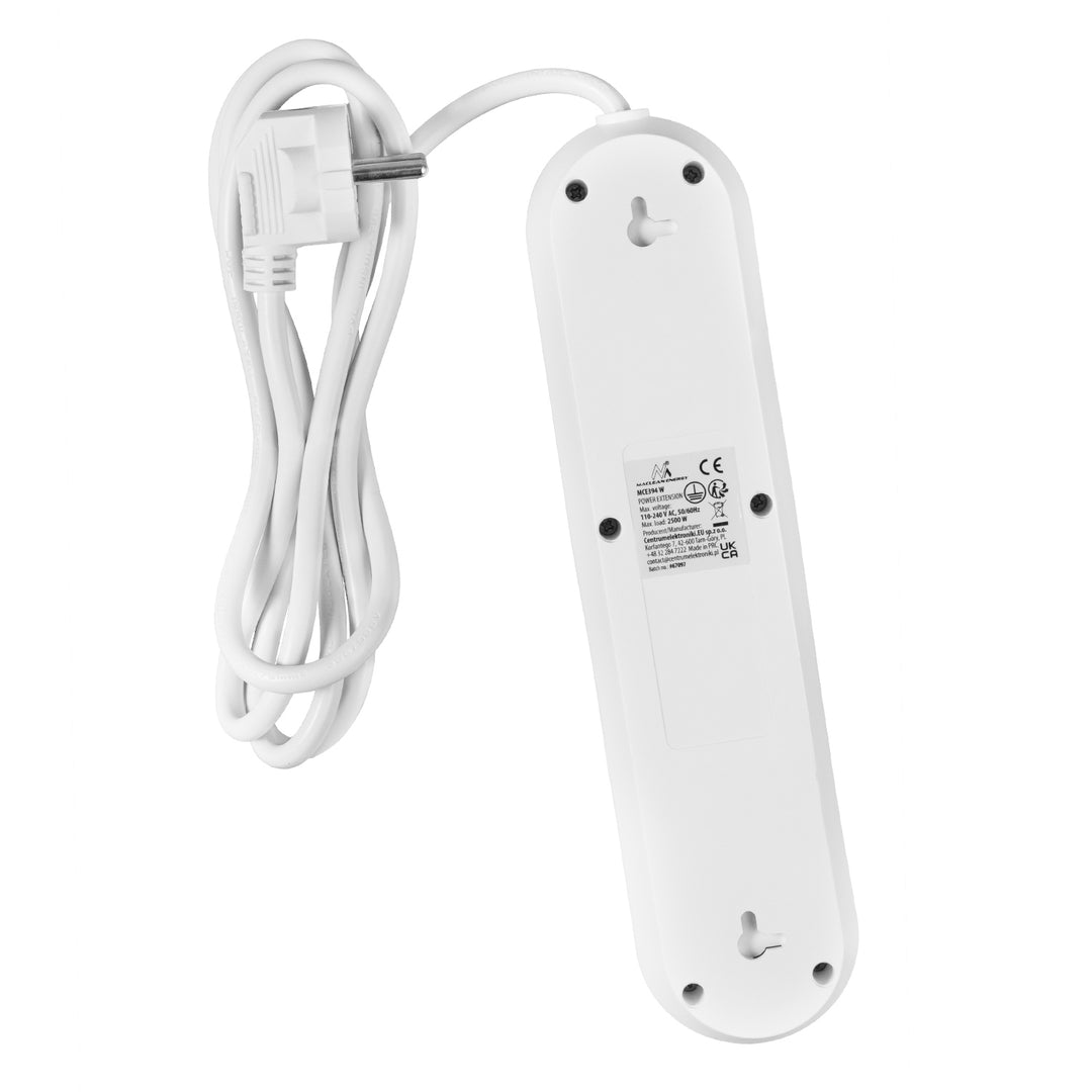 Maclean Steckdosenleiste, 3-Steckdosen-Verlängerungskabel + 3xUSB, 110-240V AC 50/60Hz, 2,1A max 2500W, 1,5m, weiß, MCE394 W