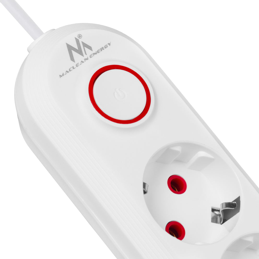 Maclean Steckdosenleiste, 3-Steckdosen-Verlängerungskabel + 3xUSB, 110-240V AC 50/60Hz, 2,1A max 2500W, 1,5m, weiß, MCE394 W