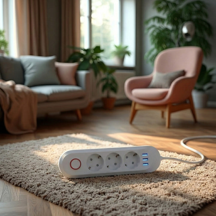 Maclean Steckdosenleiste, 3-Steckdosen-Verlängerungskabel + 3xUSB, 110-240V AC 50/60Hz, 2,1A max 2500W, 1,5m, weiß, MCE394 W