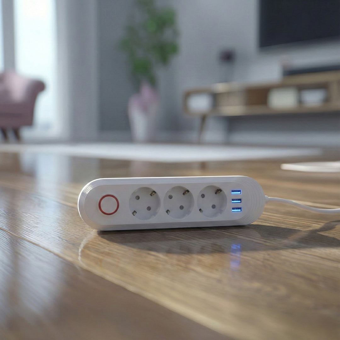 Maclean Steckdosenleiste, 3-Steckdosen-Verlängerungskabel + 3xUSB, 110-240V AC 50/60Hz, 2,1A max 2500W, 1,5m, weiß, MCE394 W