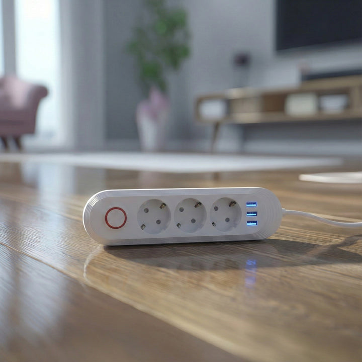 Maclean Steckdosenleiste, 3-Steckdosen-Verlängerungskabel + 3xUSB, 110-240V AC 50/60Hz, 2,1A max 2500W, 1,5m, weiß, MCE394 W