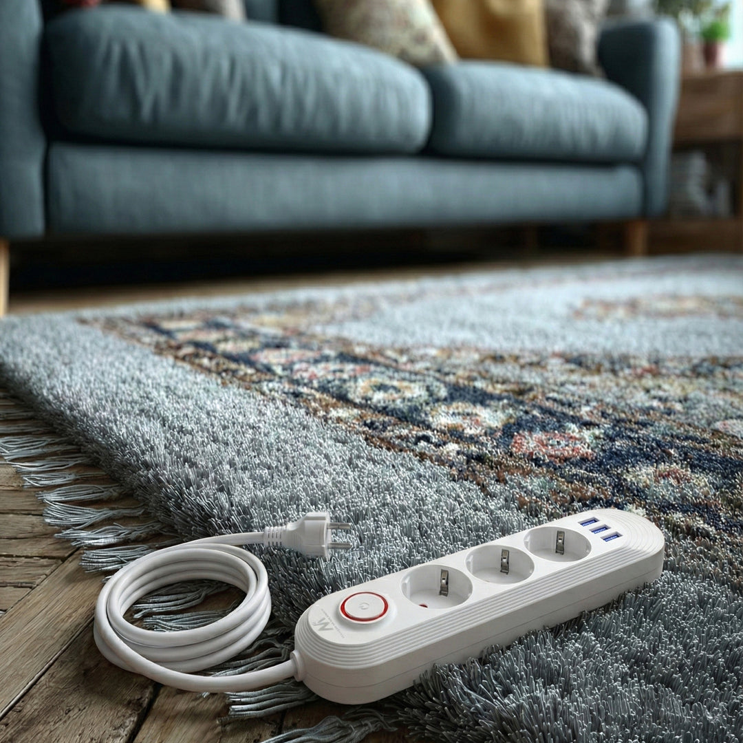 Maclean Steckdosenleiste, 3-Steckdosen-Verlängerungskabel + 3xUSB, 110-240V AC 50/60Hz, 2,1A max 2500W, 1,5m, weiß, MCE394 W