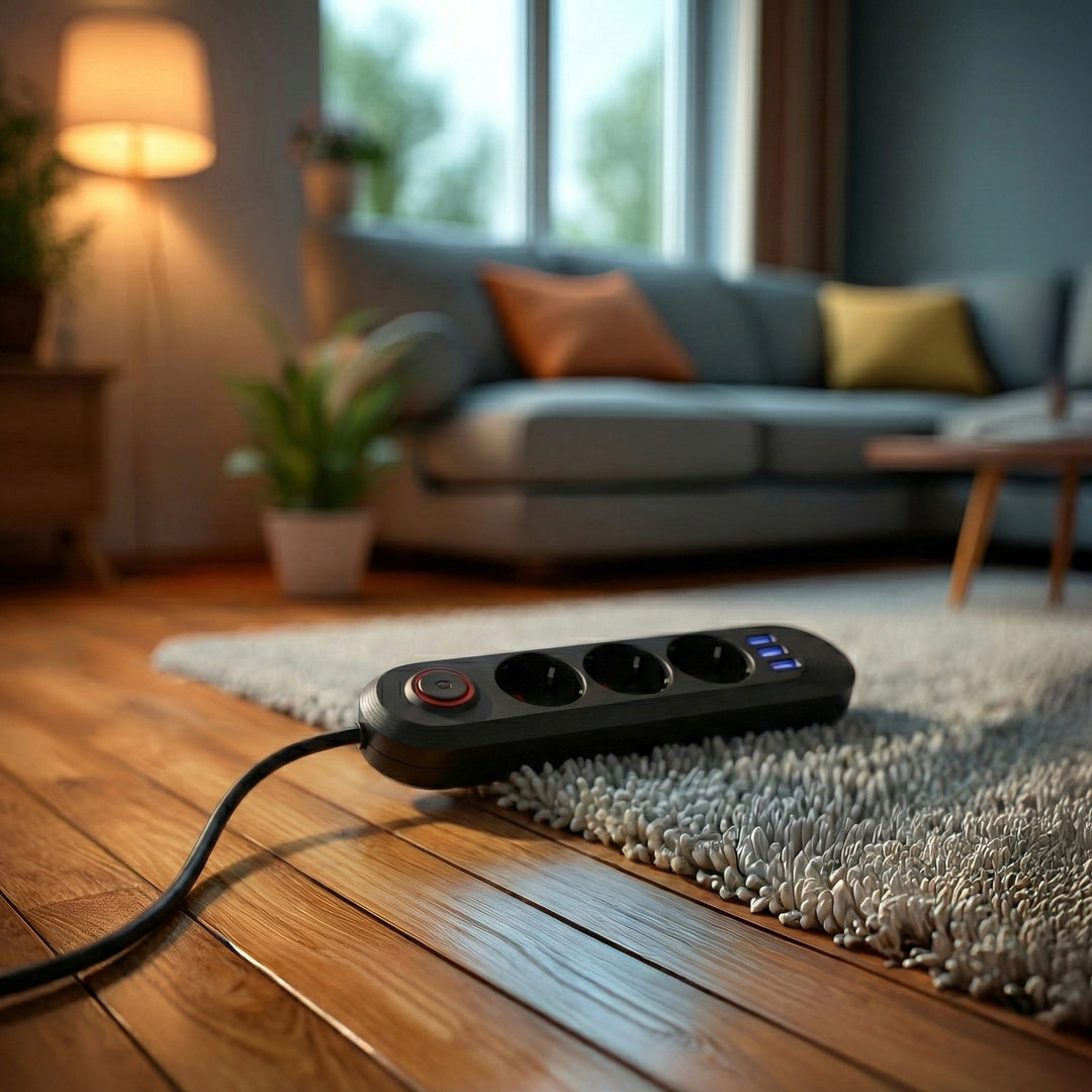 Maclean Steckdosenleiste, 3-Steckdosen-Verlängerungskabel + 3xUSB, 110-240V AC 50/60Hz, 2,1A max 2500W, 1,5m, schwarz, MCE394 B