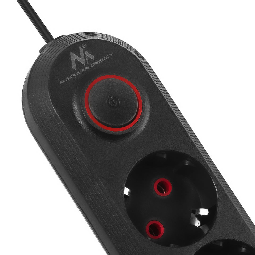 Maclean Steckdosenleiste, 5 Steckdosen-Verlängerungskabel + 3xUSB, 110-240V AC 50/60Hz, 2,1A max 2500W, 1,5m, schwarz, MCE395 B
